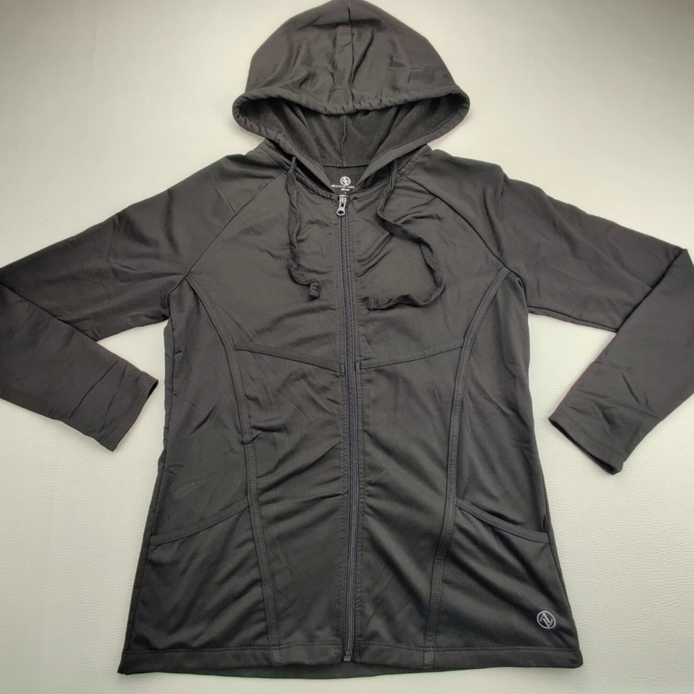 Adrienne Vittadini Sport Black Criss Cross Hooded Zip Jacket Women's Small